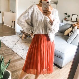 Orange Pleated Skirt